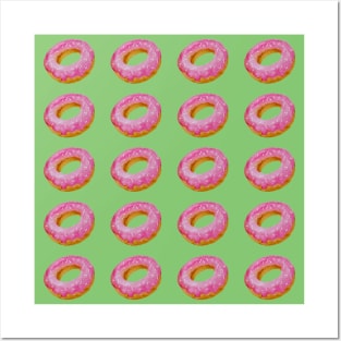 Watercolor donuts pattern - pink and green background Posters and Art